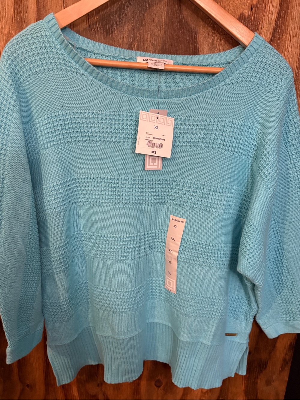 Liz Claiborne Aqua Textured Knit Scoop Neck Sweater